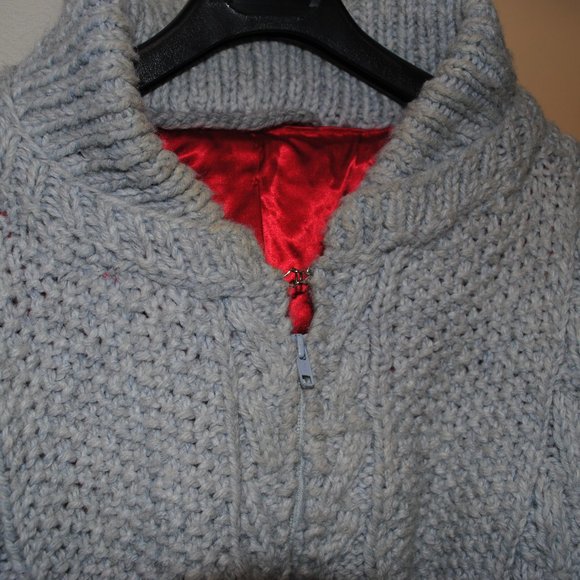 Hand Knit Heavy Thick Wool Jacket Womens Zipper Cable Chunky - Picture 3 of 13